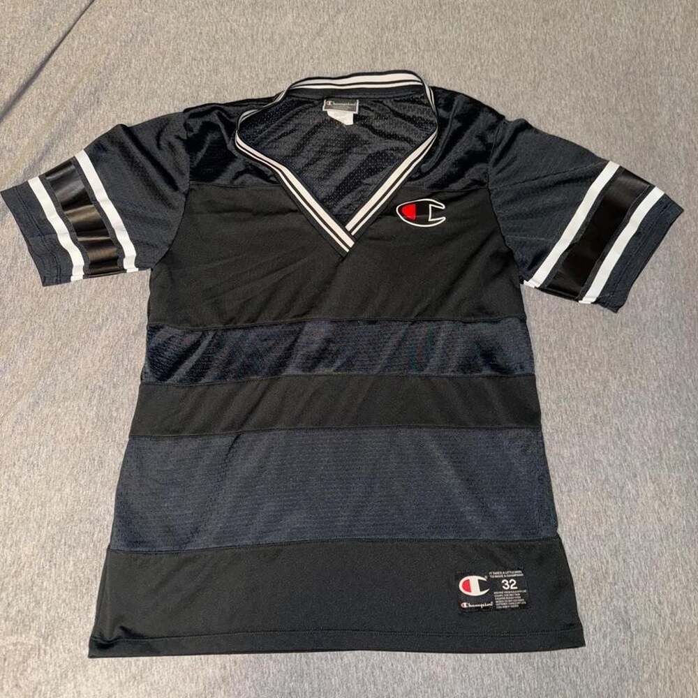 Champion Athletic Striped Mesh V-Neck Jersey Black Gray Size XS